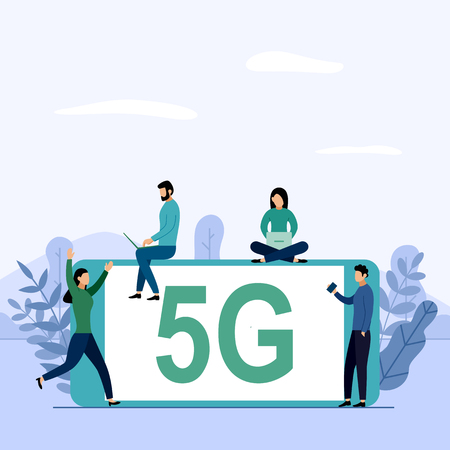 5G network wireless system wifi connection, high-speed mobile Internet. using modern digital devices, business concept vector illustrationのイラスト素材