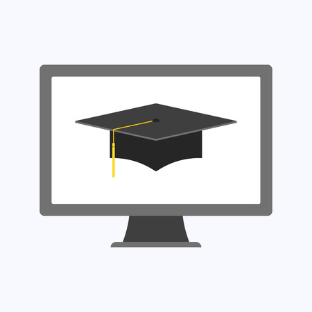 Graduation cap with gray computer on white backgroundのイラスト素材