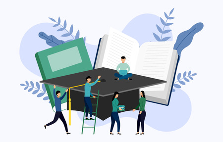 Graduation cap and book with human concepts, education vector illustrationのイラスト素材