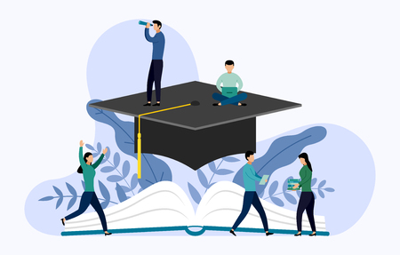 Graduation cap and book with human concepts, education vector illustrationのイラスト素材