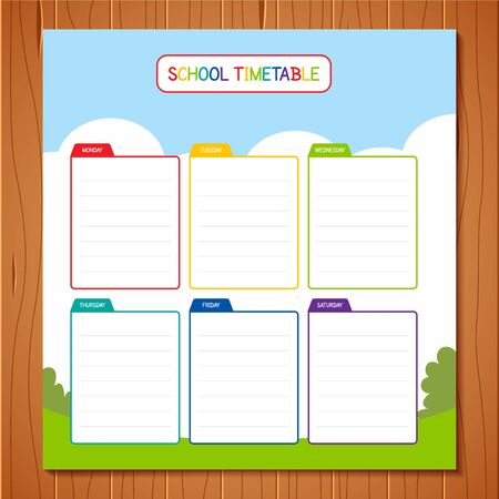 School timetable template,  a weekly curriculum design, vector illustrationのイラスト素材