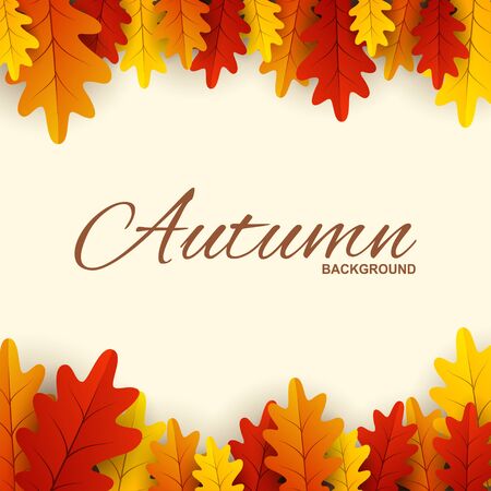 Frame with red, orange and yellow autumn leaves, vector illustrationのイラスト素材