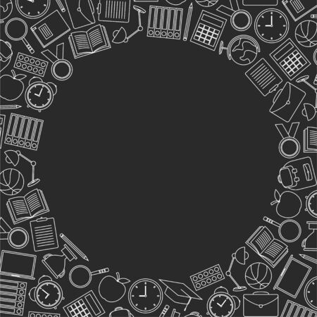 Back to school doodles on gray background, vector illustrationのイラスト素材