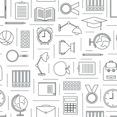 Seamless pattern with school supplies on white background, vector illustrationのイラスト素材