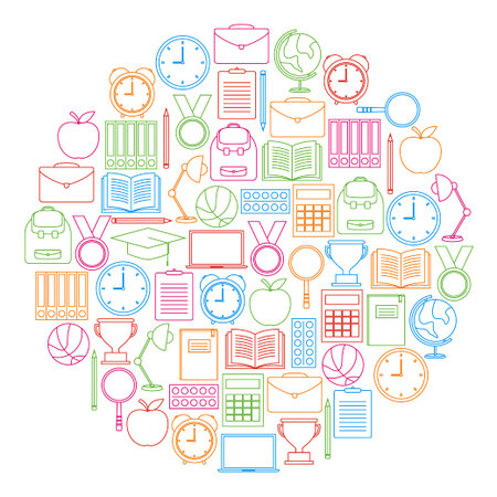 Back to school doodles on white background, vector illustrationのイラスト素材