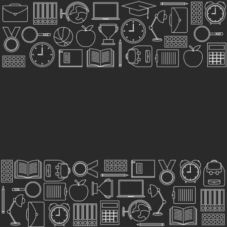 Back to school doodles on grey background, vector illustrationのイラスト素材