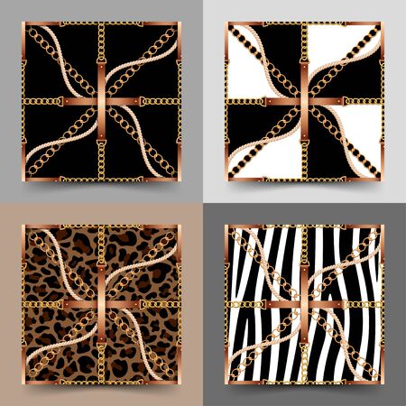 Set of seamless pattern with belts, chains and ropeのイラスト素材