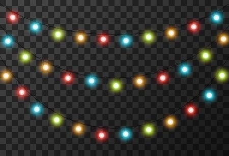 Christmas lights isolated on transparent background, vector illustrationのイラスト素材
