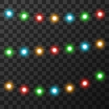 Christmas lights isolated on transparent background, vector illustrationのイラスト素材