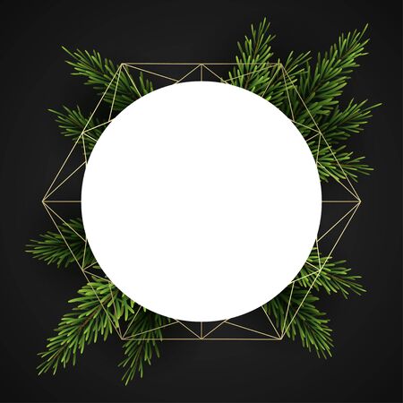 Christmas background with fir branches on dark background, vector illustrationのイラスト素材