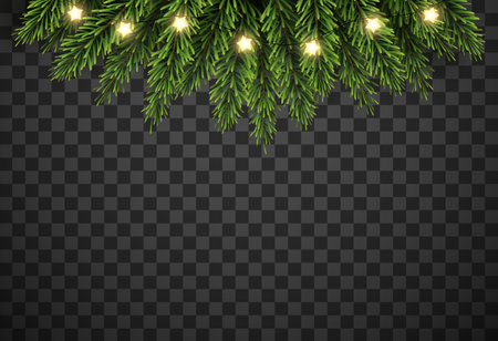 Christmas tree decor with fir branches and star on transparent background, vector illustrationのイラスト素材