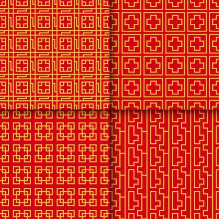 Set of golden chinese seamless pattern, vector illustrationのイラスト素材