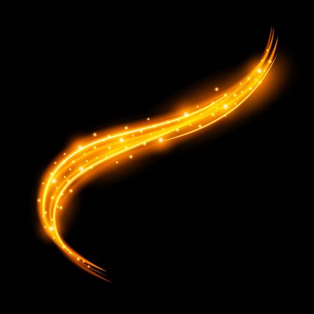 Light effect with curve trail and golden sparkles on black backgroundのイラスト素材