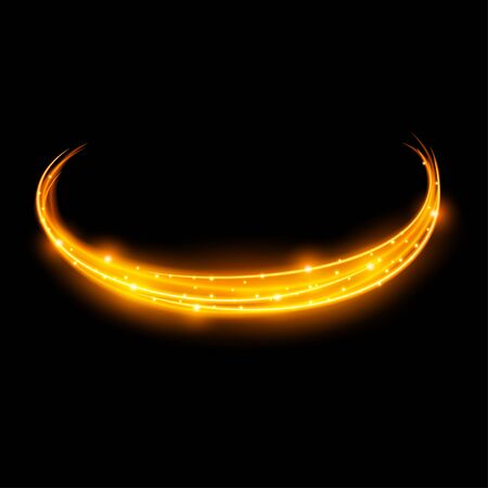 Light effect with curve trail and golden sparkles on black backgroundのイラスト素材