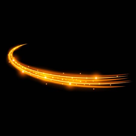 Light effect with curve trail and golden sparkles on black backgroundのイラスト素材