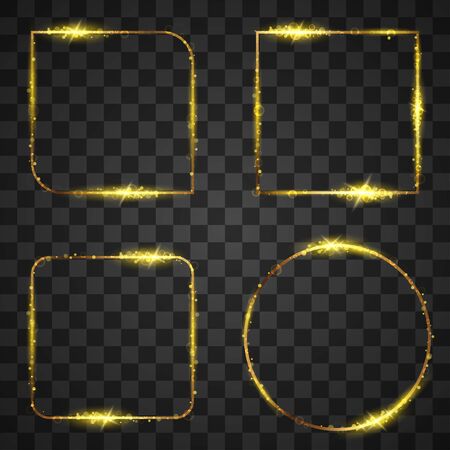 Golden frame with lights effects on transparent backgroundのイラスト素材
