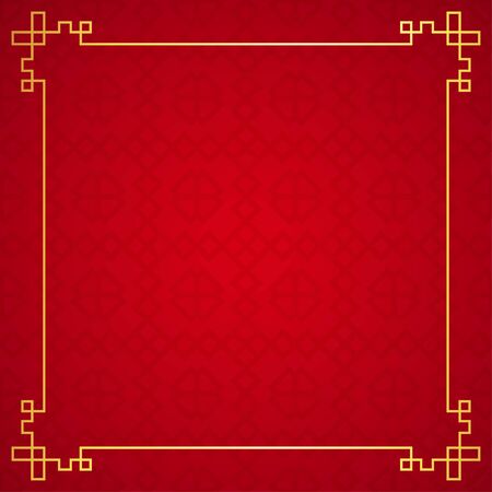 Oriental chinese border ornament on red background, vector illustrationのイラスト素材