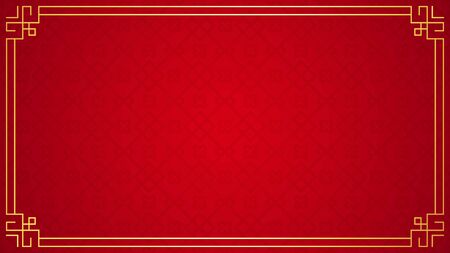 Oriental chinese border ornament on red background, vector illustrationのイラスト素材