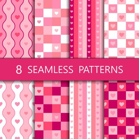 Set of pink heart seamless pattern, vector illustrationのイラスト素材