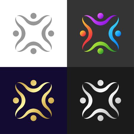 Set of people group and social connection icons and logo, vector illustrationのイラスト素材