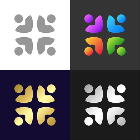 Set of people group and social connection icons and logo, vector illustrationのイラスト素材