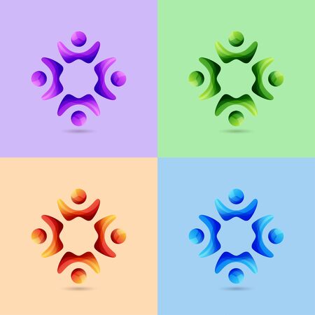 Set of people group and social connection icons and logo, vector illustrationのイラスト素材