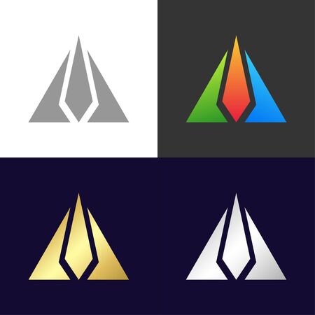 Set of colorful triangles icons and logo, vector illustrationのイラスト素材