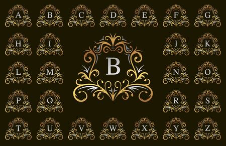 Gold and silver luxury letter A to Z, vector illustrationのイラスト素材