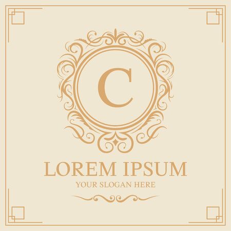 Luxury logo template, Initial letter type C on cream backgroundのイラスト素材