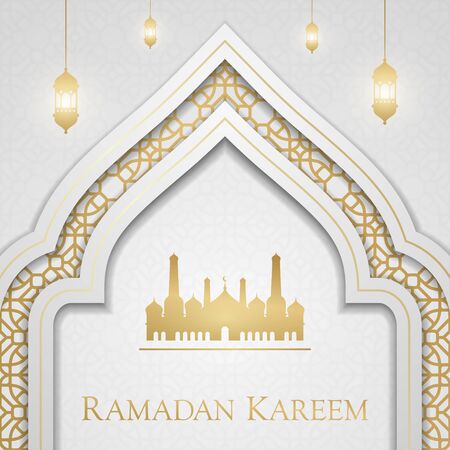 Beautiful Ramadan Kareem greeting poster or background, vector illustrationのイラスト素材