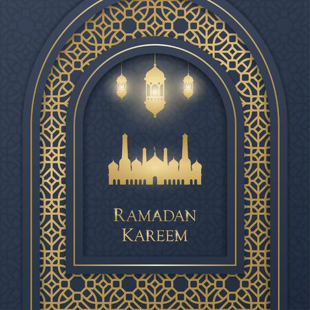 Beautiful Ramadan Kareem greeting poster or background, vector illustrationのイラスト素材