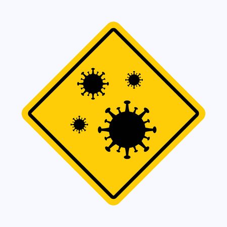 Attention sign with coronavirus flat design style on white background, vector illustrationのイラスト素材