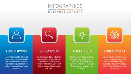 Business data visualization, infographic template with 4 steps on gray background, vector illustrationのイラスト素材