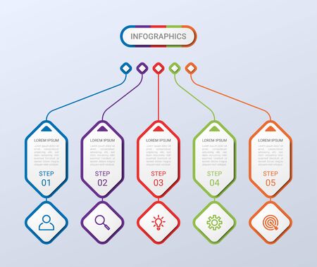 Business data visualization, infographic template with 5 steps on gray background, vector illustrationのイラスト素材