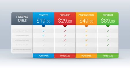 Price comparison table layout template for four products, vector illustrationのイラスト素材