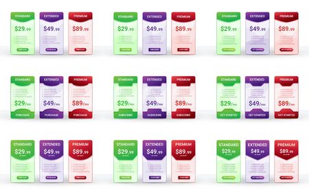 Price comparison table layout template for three products, vector illustrationのイラスト素材