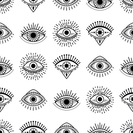 Seamless pattern with hand drawn eye, illustrationのイラスト素材