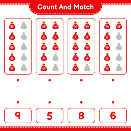 Count and match, count the number of Holly Berries and match with right numbers. Educational children game, printable worksheet, vector illustrationのイラスト素材