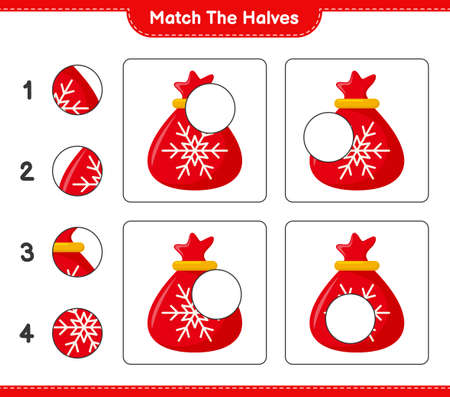 Match the halves. Match halves of Gift Boxes. Educational children game, printable worksheet, vector illustrationのイラスト素材