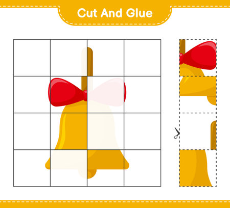 Cut and glue, cut parts of Christmas Bell and glue them. Educational children game, printable worksheet, vector illustrationのイラスト素材