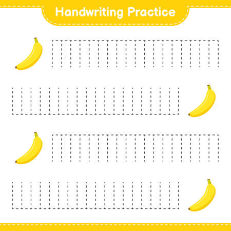 Handwriting practice. Tracing lines of Fruits. Educational children game, printable worksheet, vector illustrationのイラスト素材