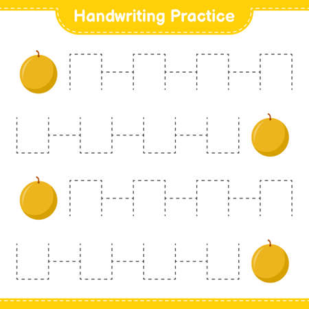 Handwriting practice. Tracing lines of Pineapple. Educational children game, printable worksheet, vector illustrationのイラスト素材