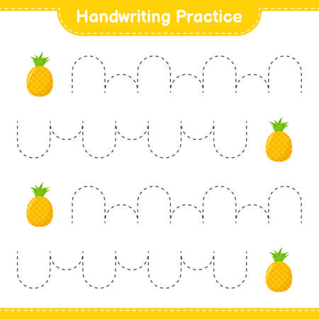 Handwriting practice. Tracing lines of Pineapple. Educational children game, printable worksheet, vector illustrationのイラスト素材