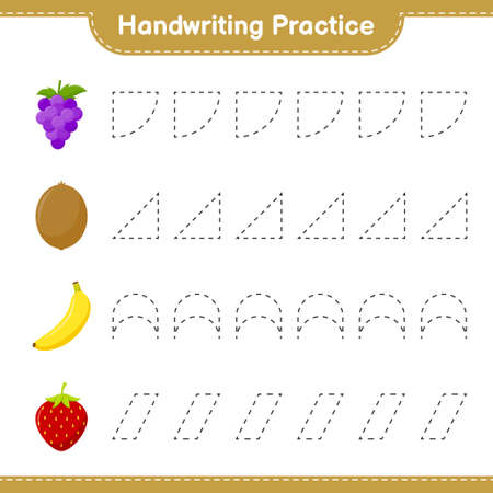 Handwriting practice. Tracing lines of Ximenia. Educational children game, printable worksheet, vector illustrationのイラスト素材
