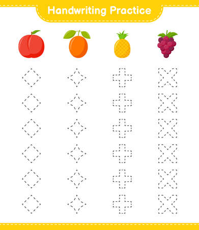 Handwriting practice. Tracing lines of Quince. Educational children game, printable worksheet, vector illustrationのイラスト素材