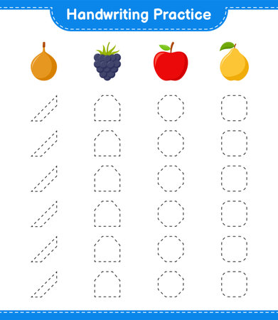 Handwriting practice. Tracing lines of Quince. Educational children game, printable worksheet, vector illustrationのイラスト素材