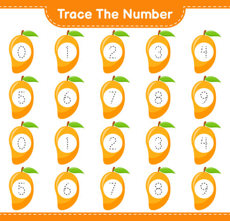 Trace the number. Tracing number with Tangerin. Educational children game, printable worksheet, vector illustrationのイラスト素材