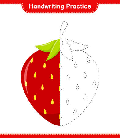 Handwriting practice. Tracing lines of Strawberry. Educational children game, printable worksheet, vector illustrationのイラスト素材