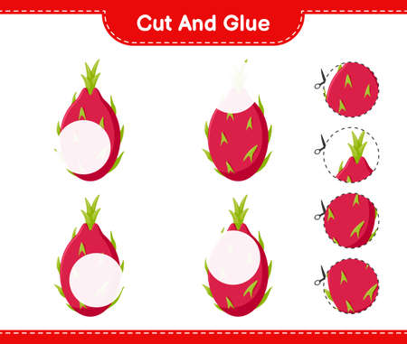Cut and glue, cut parts of Dragon Fruit and glue them. Educational children game, printable worksheet, vector illustrationのイラスト素材