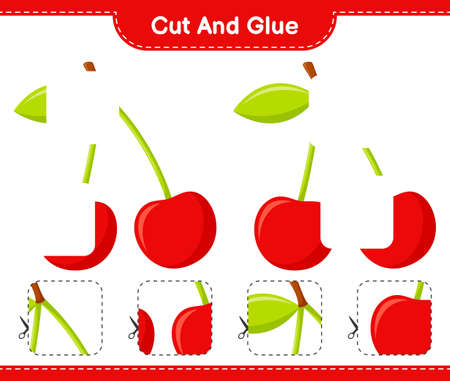 Cut and glue, cut parts of Cherry and glue them. Educational children game, printable worksheet, vector illustrationのイラスト素材